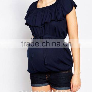 Regular Fit Lightweight Fabric Self-tie Belt Maternity Tee Wholesale Maternity Clothes photo-5