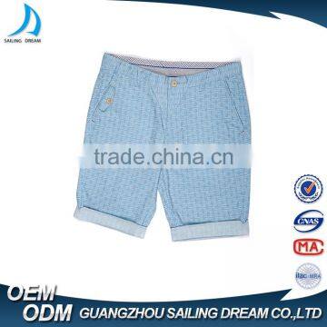 Hot sale new model woven patch inside turning leg light blue cool design men cotton short pants