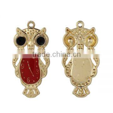 Zinc Based Alloy Halloween Owl Gold Plated Black & Red Enamel Clock Carved Pendants photo-3