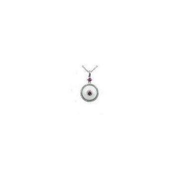 Ladies White Ceramic Silver Necklace With Pink Main Stone , Silver Pendant Necklace CSP0613