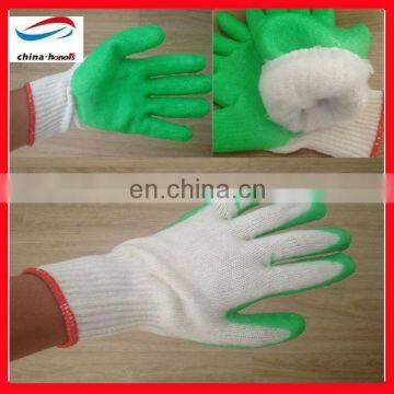 green rubber coated gloves/natural rubber palm coated cotton glove