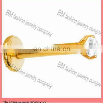 Shiny gold plated interal thread lip ring labret piercing jewelry