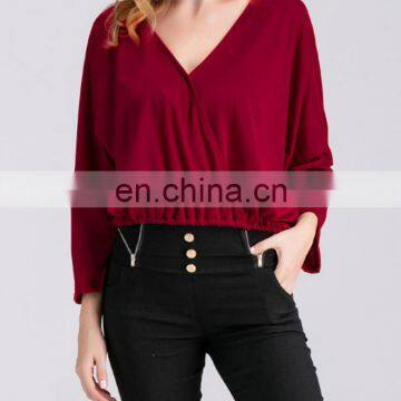 2016 New Design Women Ladies Plain TShirt Long Sleeve Shirt Casual Blouse Tops V Neck Cotton Tee photo-4