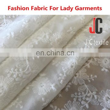 Shaoxing JC 3383 100% polyester chiffon 3d flower lace embroidered fabric