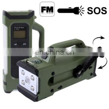 9 in 1 LED Multiple Function Light System with FM Radio, LED Flashlight + Compass + Hand Wind Generator + SOS Function