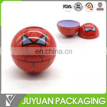 New empty ball shape spiderman custom metal coin bank box