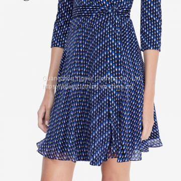 Elegant Blue Dotted V-neck Short Dress photo-4