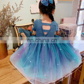 2020 New Girls Dress Backless Patchwork Mesh Cotton Summer Girls Dresses