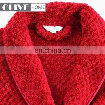 OLIVE Cheap Warm Super Soft Solid Jacquard Women Robe Microfiber Flannel Fleece Bathrobe photo-4
