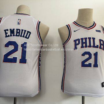 Philadelphia 76ers #21 Embiid Kids White Jersey