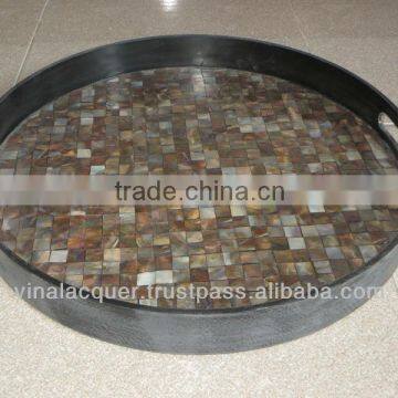 Lacquer tray, mother of pearl tray, round tray, Fruit tray