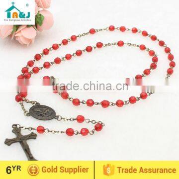 Religious red plastic rosary bead wholesale necklace