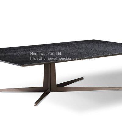 Modern rectangular coffee table LT1501 wooden top with stainless steel base, living room furniture