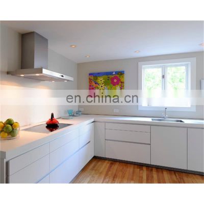 Quartz stone island table white solid wood L-shaped kitchen cabinets