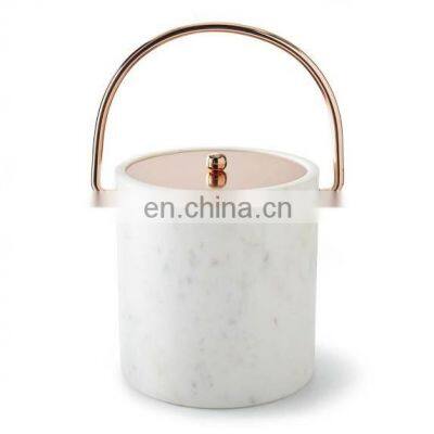 white ice bucket with leather handle