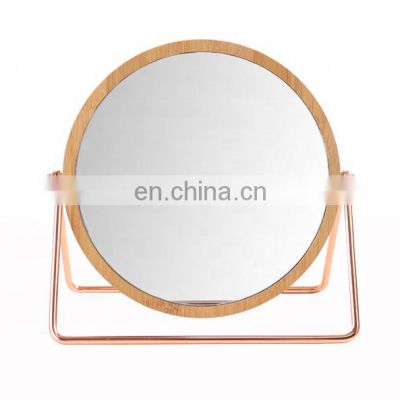 Bamboo framed make up mirror home decorative gold color mirror desktop round vanity mirror