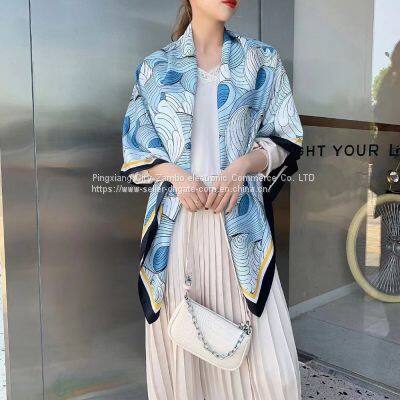 Flowers Oil Painting Fashion Dress Silk Feels Soft Scarves Literature and Art Style High Quality 130CM photo-4