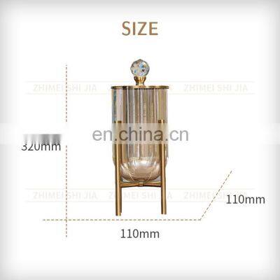 Small Size Amber Luxury Gold Frame Glass Flower Vase photo-2