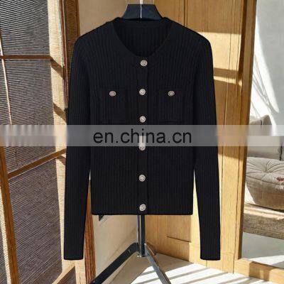 Autumn Manufacturer Custom 100% Cashmere Crew Neck Cardigan Sweater Knitted Solid Pattern Button Decoration Casual Style Winter photo-2