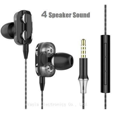 3.5mm In-ear Sports Game Headphones Earphone With Microphone Strong Bass Four Nuclear Double Circle Adjustable Volume photo-5