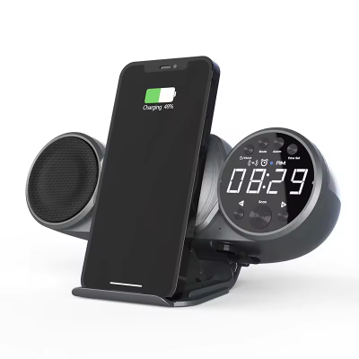 multifunctional 3 In 1 Alarm Clock Station Desk RGB light with Charging Wireless Charger USB output clock bluetooth speaker