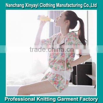 Three quarter sleeve Hooded T-shirt And Pant shorts and the new retro flower broken beautiful casual hooded fleece suits sports