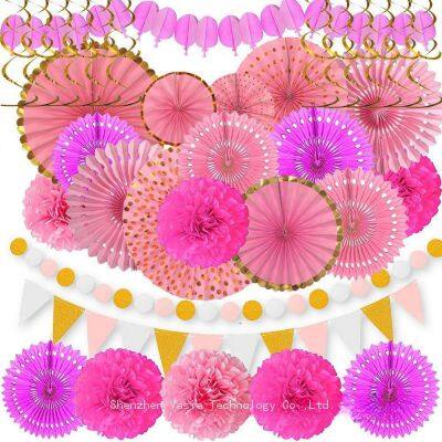 Fiesta Paper Fan Party Decorations Set Cinco De Mayo Pom Poms Pennant Garland Hanging Swirls with Paper Fan