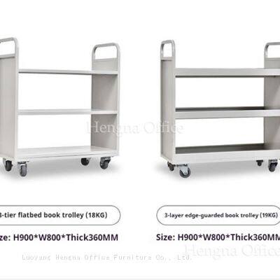 H1100mm Vertical 3 Layer Steel Filing Cart  |  Compact Mobile Book Shelf Organizer Library Book Trolley With Large Storage