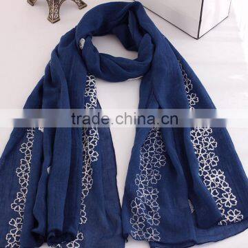 New Design Butterfly Embroidery Cotton Fashion Ladies Scarf