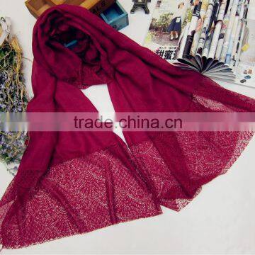 100cm * 210cm Fashion Trendy Women Lady Plain Cotton Linen Lace Hijab Shawl