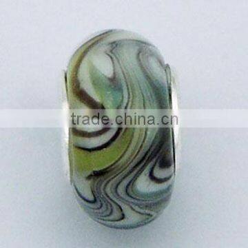 Marbled White Murano Glass Bead Color Swirls In Transparent