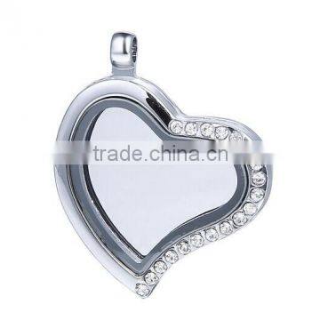 Silver jewelery heart shaped with crystal floating lockets