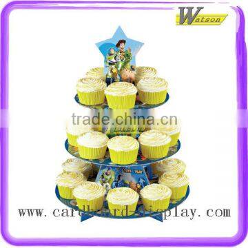 Blue 3 Tier Corrugated Cardboard Printed Cupcake Display