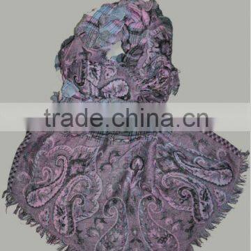 Woven Autumn Fashionable Ruffled Jacquard Scarf With Fringe Trim