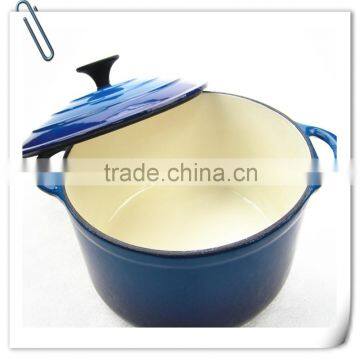 Chinese Blue Enamel Round Cast Iron Stew Casserole Pots