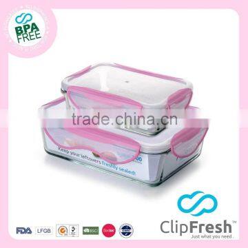 Clip Fresh High-Borosilicate Rectangle Glass Food Container 2pcs set