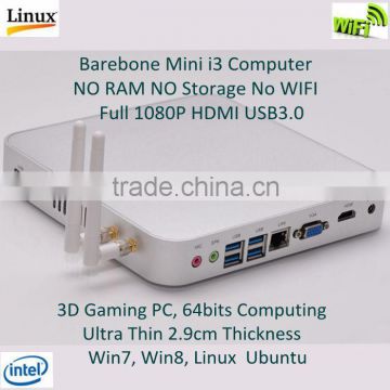 Barebone Computer System with Intel core i3 1.8GHz Dual WIFI Antenna HD PC Desktop for Home Theater