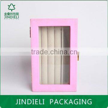 Pink Beautiful Fashion Leather Wooden Drawer Jewelry Box With Pvc Window photo-4