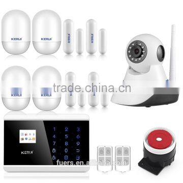 Kerui dual network with IP CAMERA wireless wifi gsm security anti-burglar home alarm system