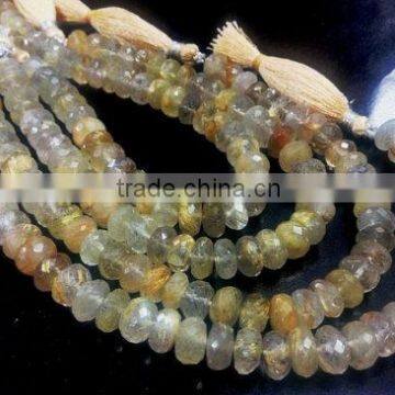 SEMI PRECIOUS GOLDEN RUTILATED QUARTZ 8-9MM ROUNDEL FACETED LOOSE BEADS STRAND NECKLACE