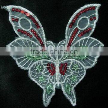 Butterfly Venise Applique Sequin Red Green