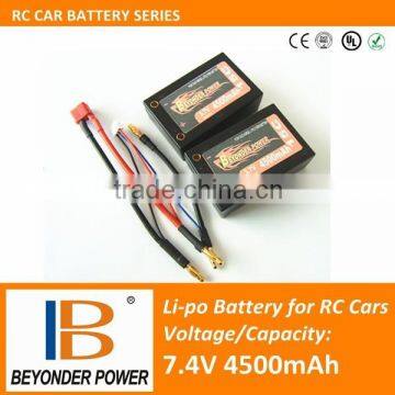 Factory direct sale, rechargeable lipo RC car battery, 7.4V4500mAh battery with high discharge rates