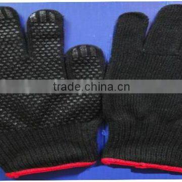 Cotton/Polyester knitted gloves with PVC dots on one side,Black color,10gauge