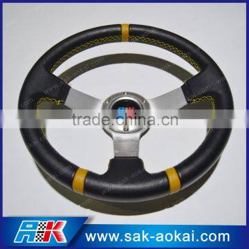 12 inch genuine leather steering wheel With Silver Spoke