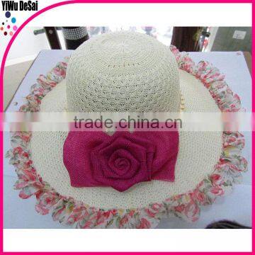 2015 Fashion Summer Flower Bowknot Beach Wholesale Lady White Hat photo-2