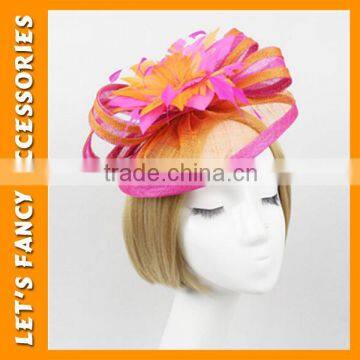 PGHD0652 Bridal Design Satin Flower Headband With Veil Fascinator Hair Decoration photo-4