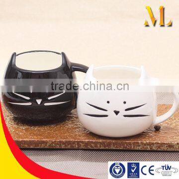 MLB-1655 Creative ceramic mug Cat style design mug Coffee lovers mug cute birthday gift (white, black)