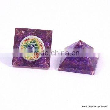 Orgonit Small Pyramid - Violet Color Crystal | Wholesale Orgone Chakra Flower Of Life Pyramid