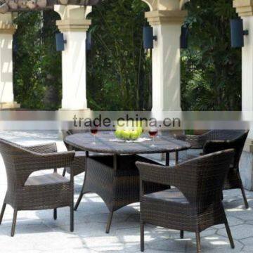 wicker balcony furniture set includes six chairs and dining table in flat wicker with cushion