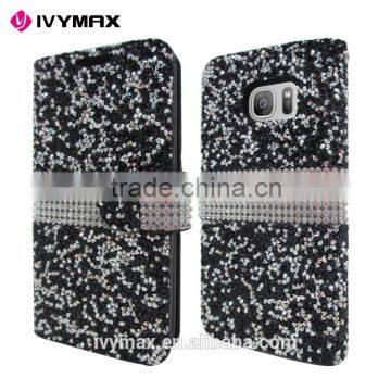 IVYMAX High Quality Luxury Rock Crystal Rhinestone PU Leather Diamond Wallet Case Flip Cover For Samsung Galaxy S7/G930 photo-3